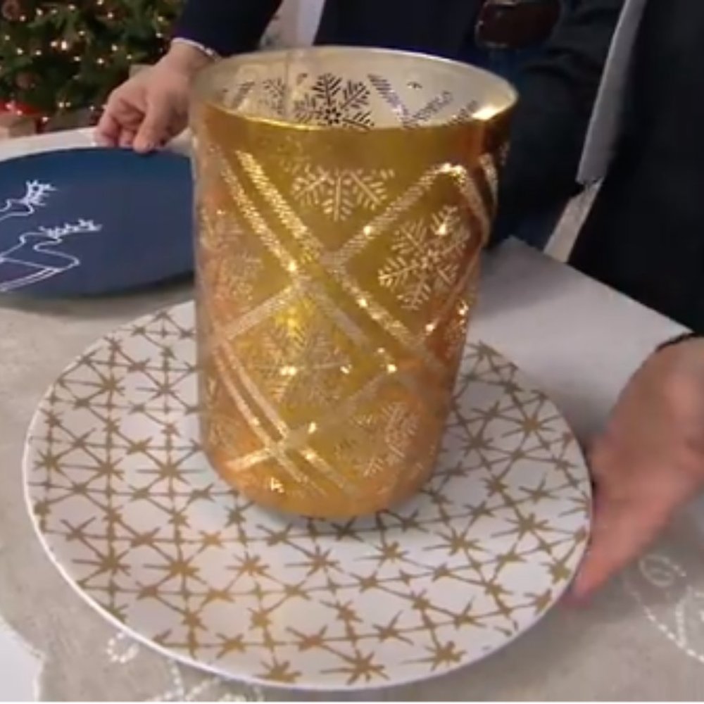 Scott Living 12 inch Round Ceramic Holiday Platter 2PK White Gold New MSRP $62 - Picture 6 of 8